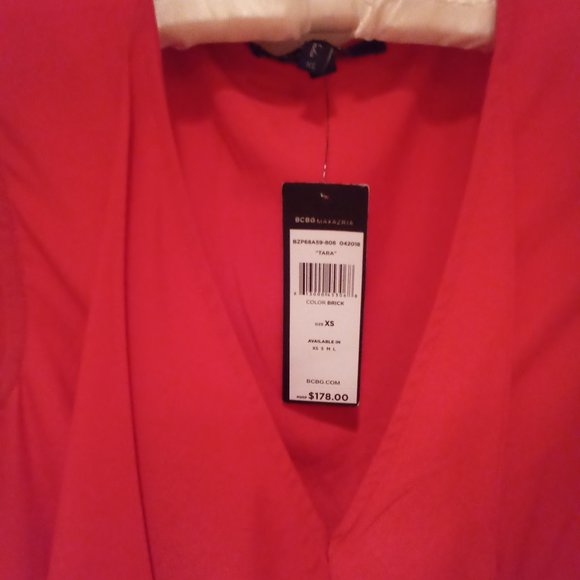 BCBGMAXAZRIA Tara Cascade Gorgeous island red high low dress - Picture 6 of 7